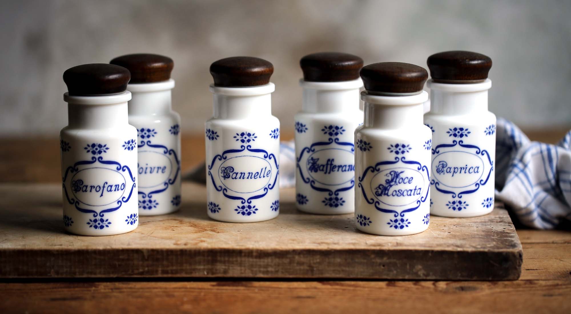 Vintage Spice Jars From Knabstrup Ceramic With a Teak Lid. Handpainted Jars  Scandinavia Retro Style Pernille Series 