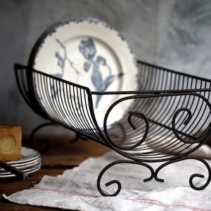 Vintage Black Metal Dish Drainer - French Farmhouse Kitchen Rack