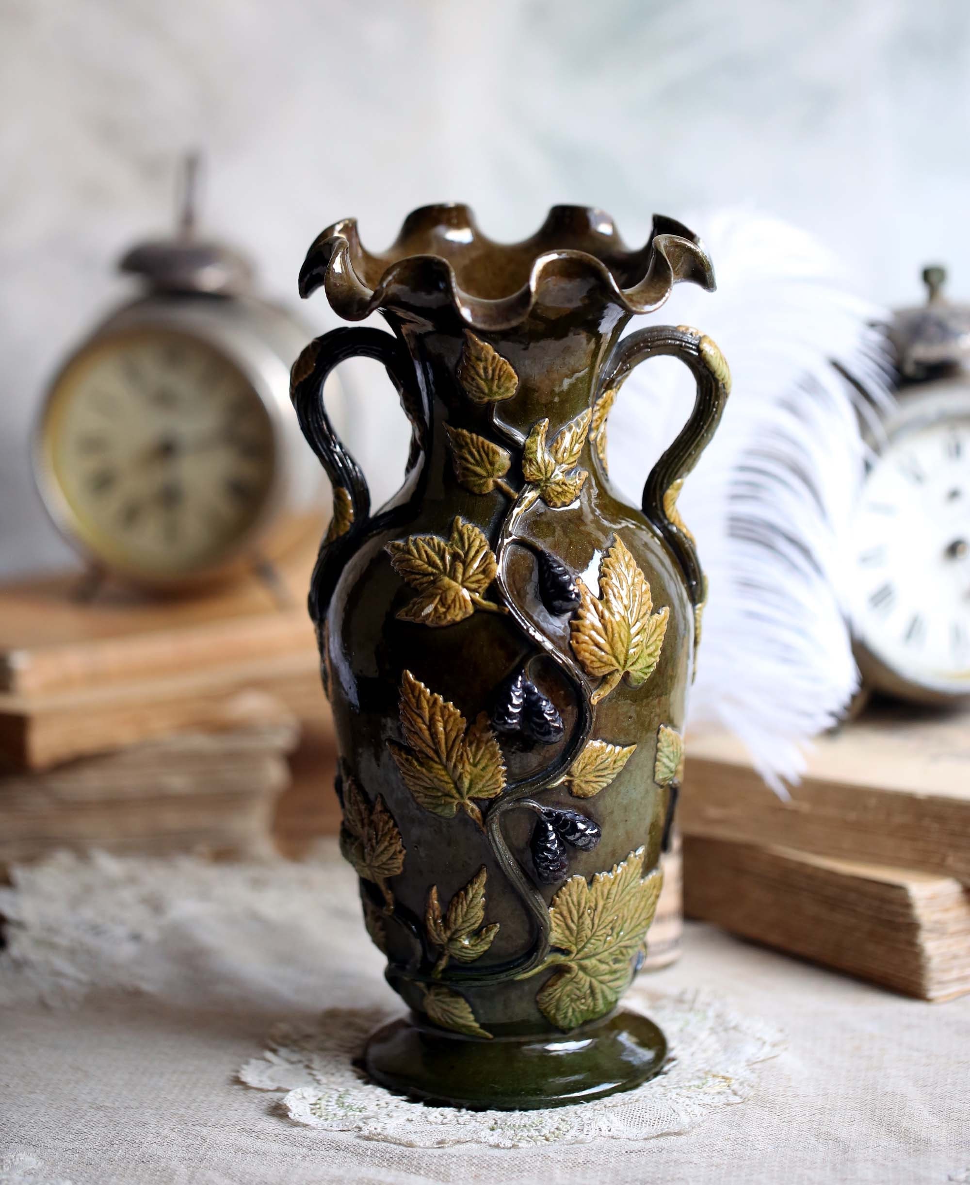 Vase Antique Français Majolica Art Nouveau
