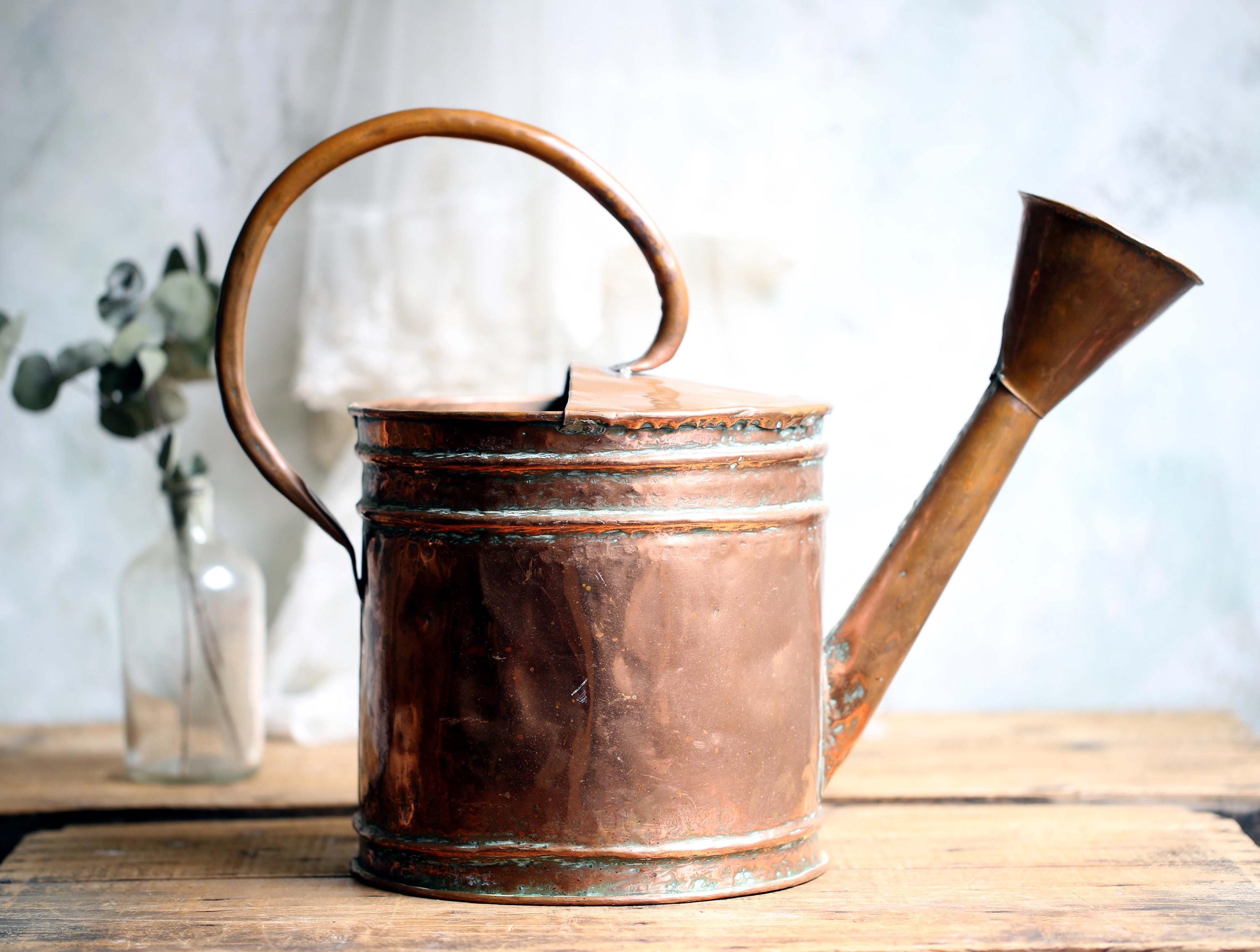 ローズノズルヘッド付き大型アンティークフランス製銅製じょうろ 19
