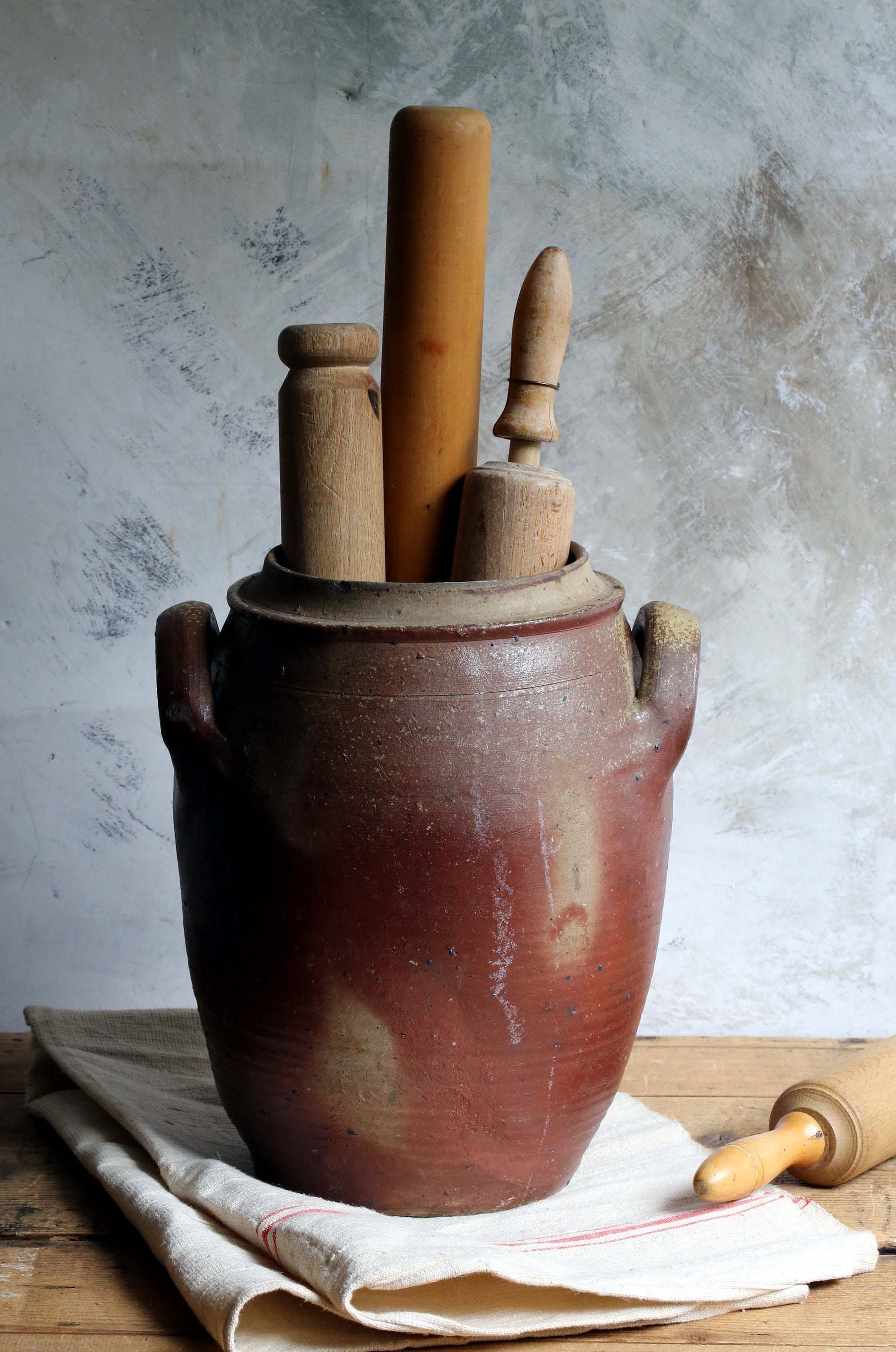 Énorme Antique Français Confit Pot Grande Olive Crock Terracotta Ceramic Jar Rustic Primitive Urne