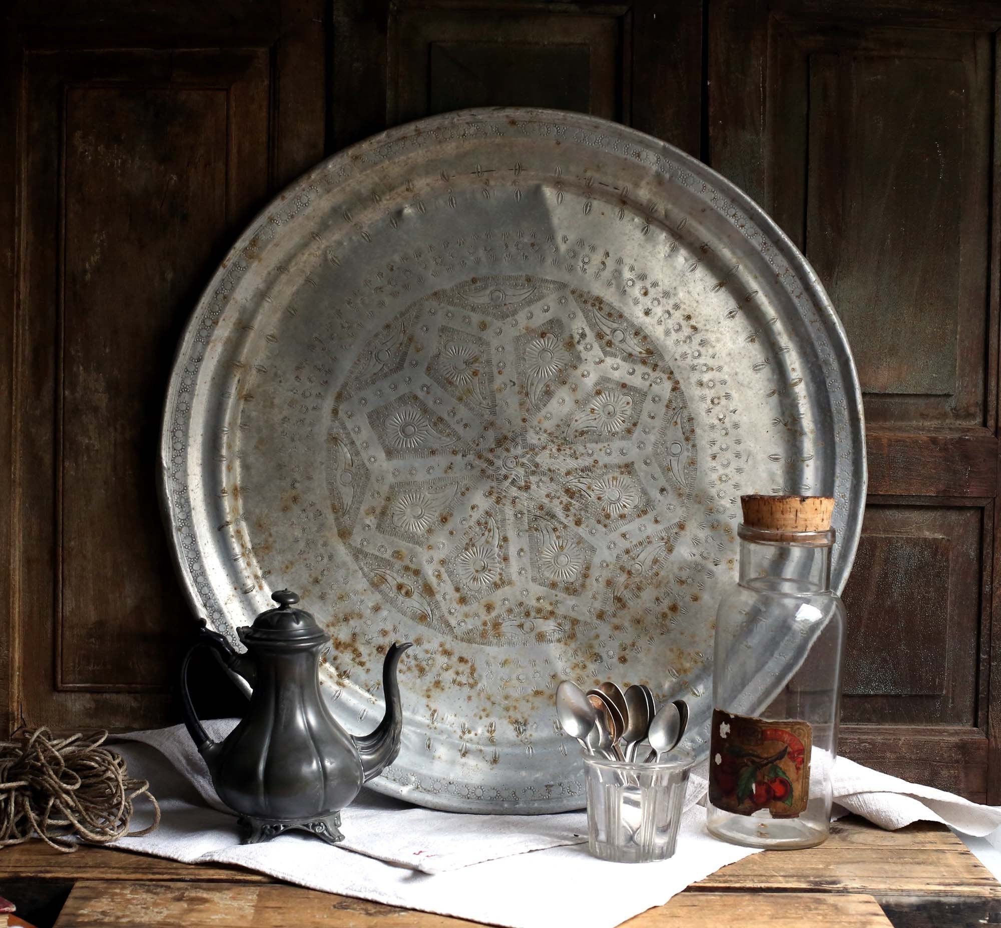 HUGE Round Moroccan Tray Extra Large Aluminium Vintage Metal Etsy