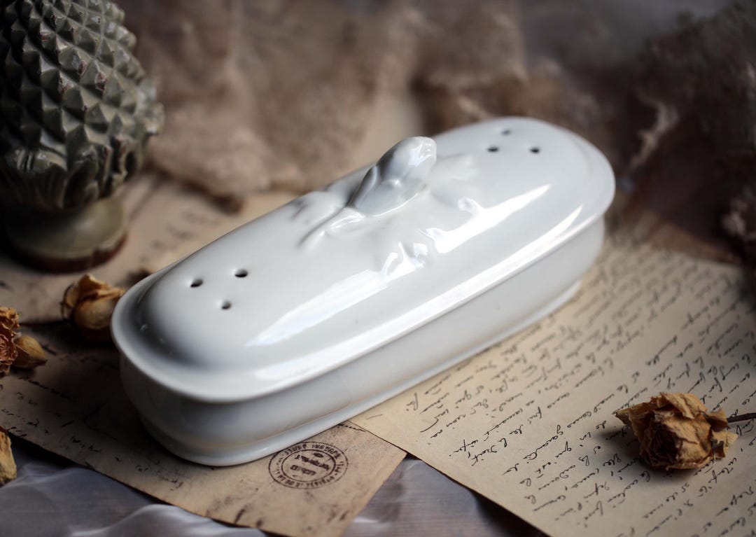 Antique French Razor Box Holder White Porcelain Pot Bathroom Storage ...