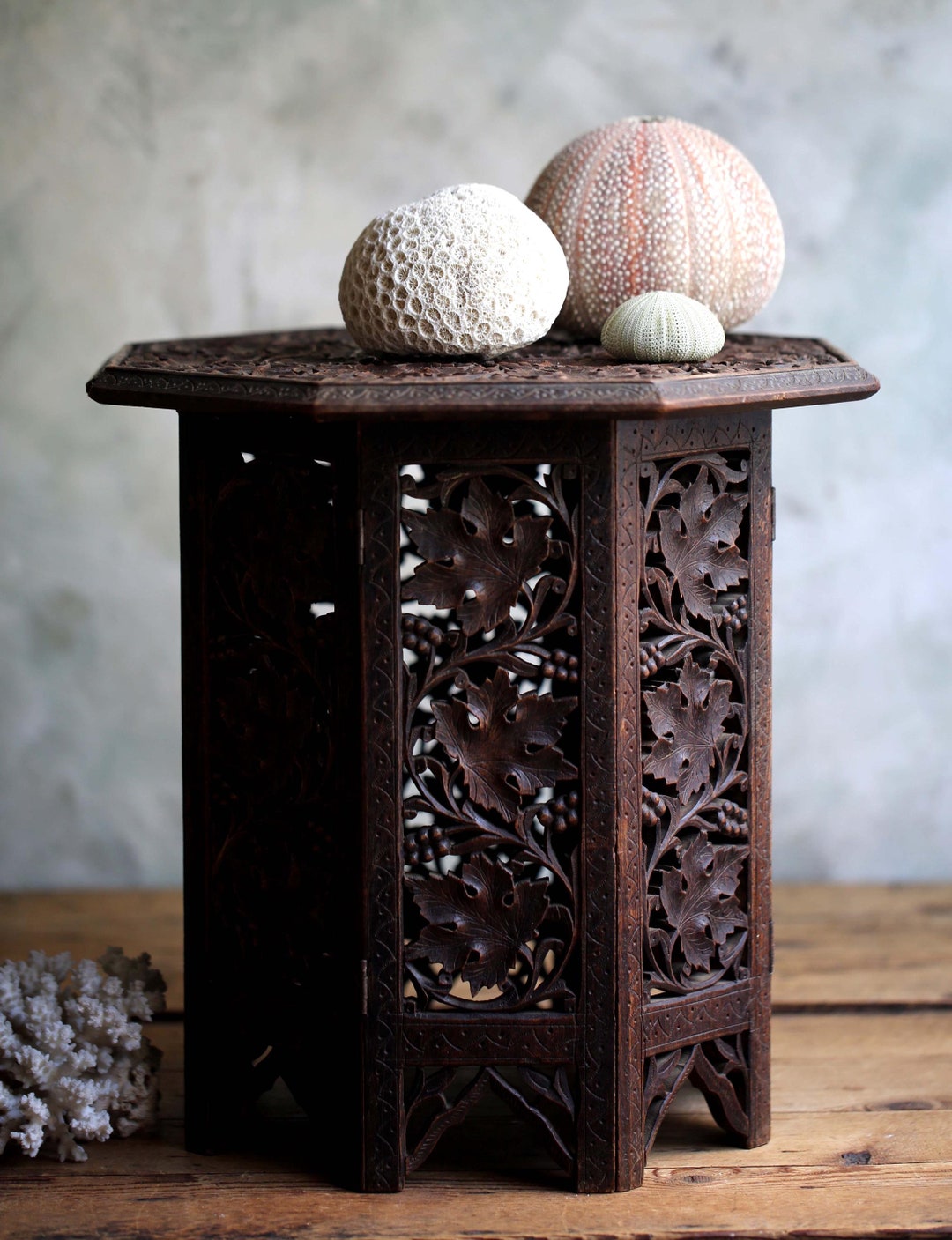 Antique Carved Tea Table Low Folding Anglo Indian Octagonal Table ...