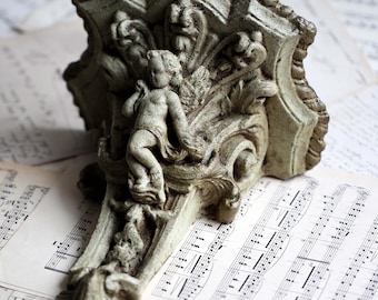 Antique Cherub Corbel French Rococo Plinth Angel Putti Wall Sconce Architectural Salvage