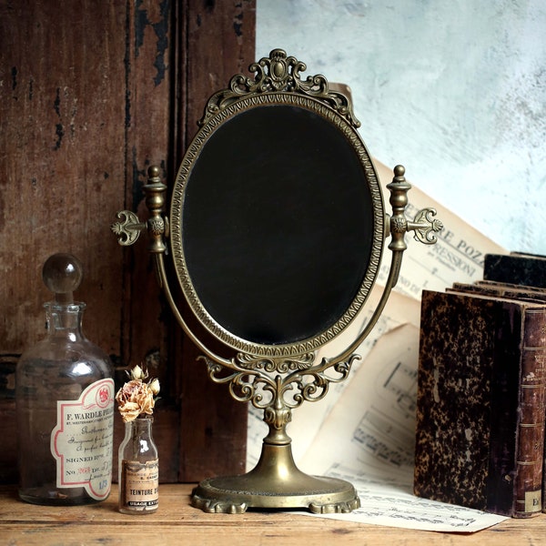 Miroir de style baroque français et miroir pivotant pour coiffeuse sur pied en bronze