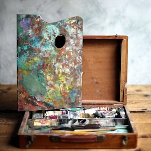 Boîte à Huile Grumbacher Vintage Années 70 – étui De Rangement Peinture, Avec Poignée, Compartiments Vides