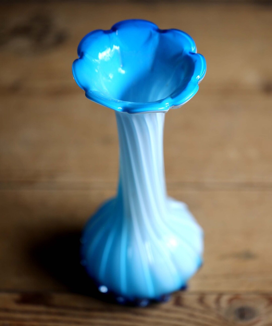 Vintage Murano Flower Vase Hand Blown Italian Blue & White Art Glass