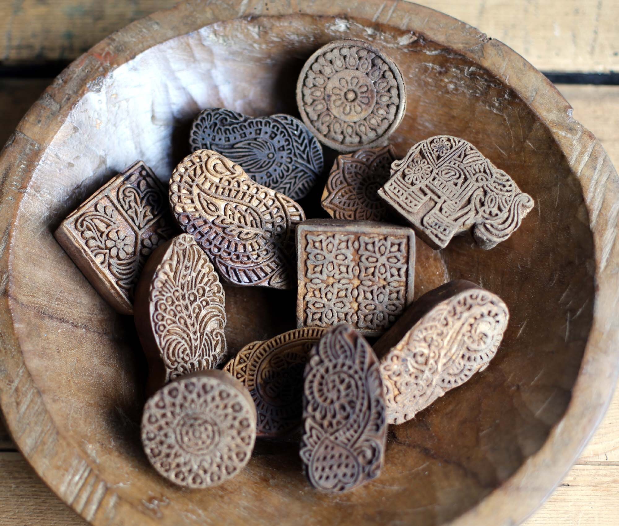 12 Antique Indian Wooden Stamps Fabric Pattern Assorted Ink Etsy UK
