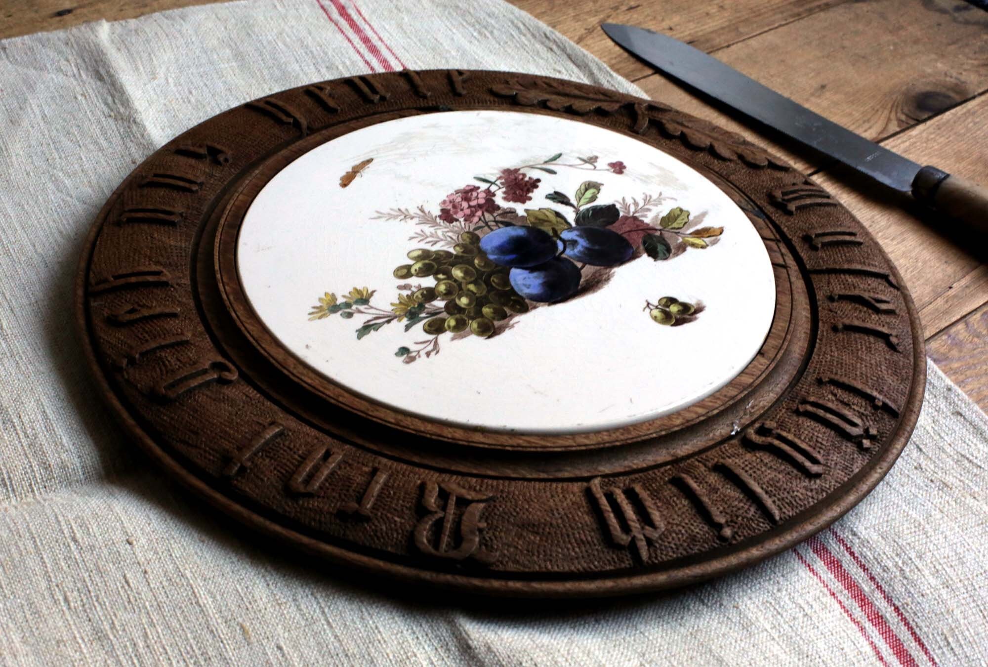 Ancien Allemand Sculpté à La Main Plateau en Bois Bol Pain Assiette Seigneurs Prière Donnez-Nous Ce 