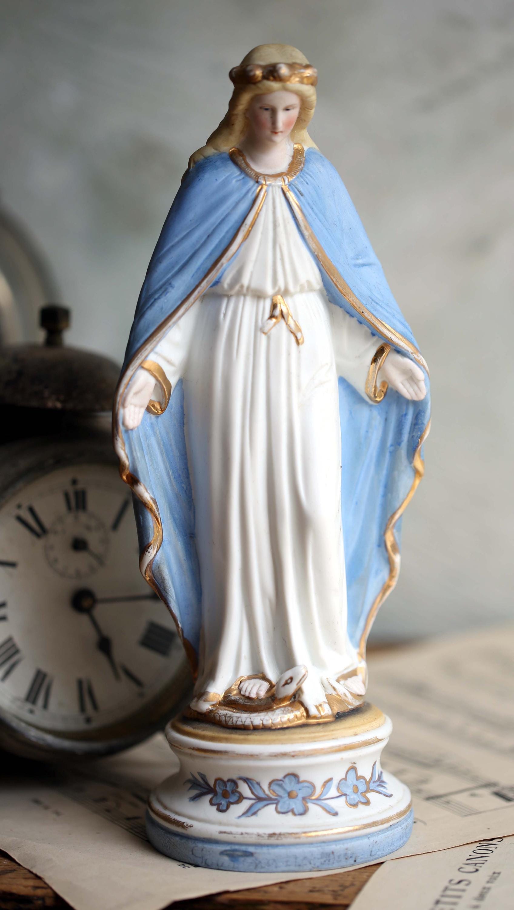 Antique Mary Statue Porcelain Madonna Virgin Our Lady of Lourdes ...