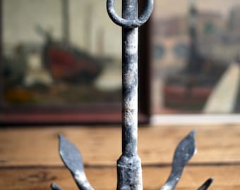Vintage Galvanized Boat Anchor French Sailing Ship Marine Salvage Nautical Decor