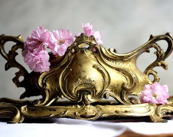 Antique French Jardiniere & Mirror Tray Rococo Spelter Planter Centerpiece Planter Napoleon III