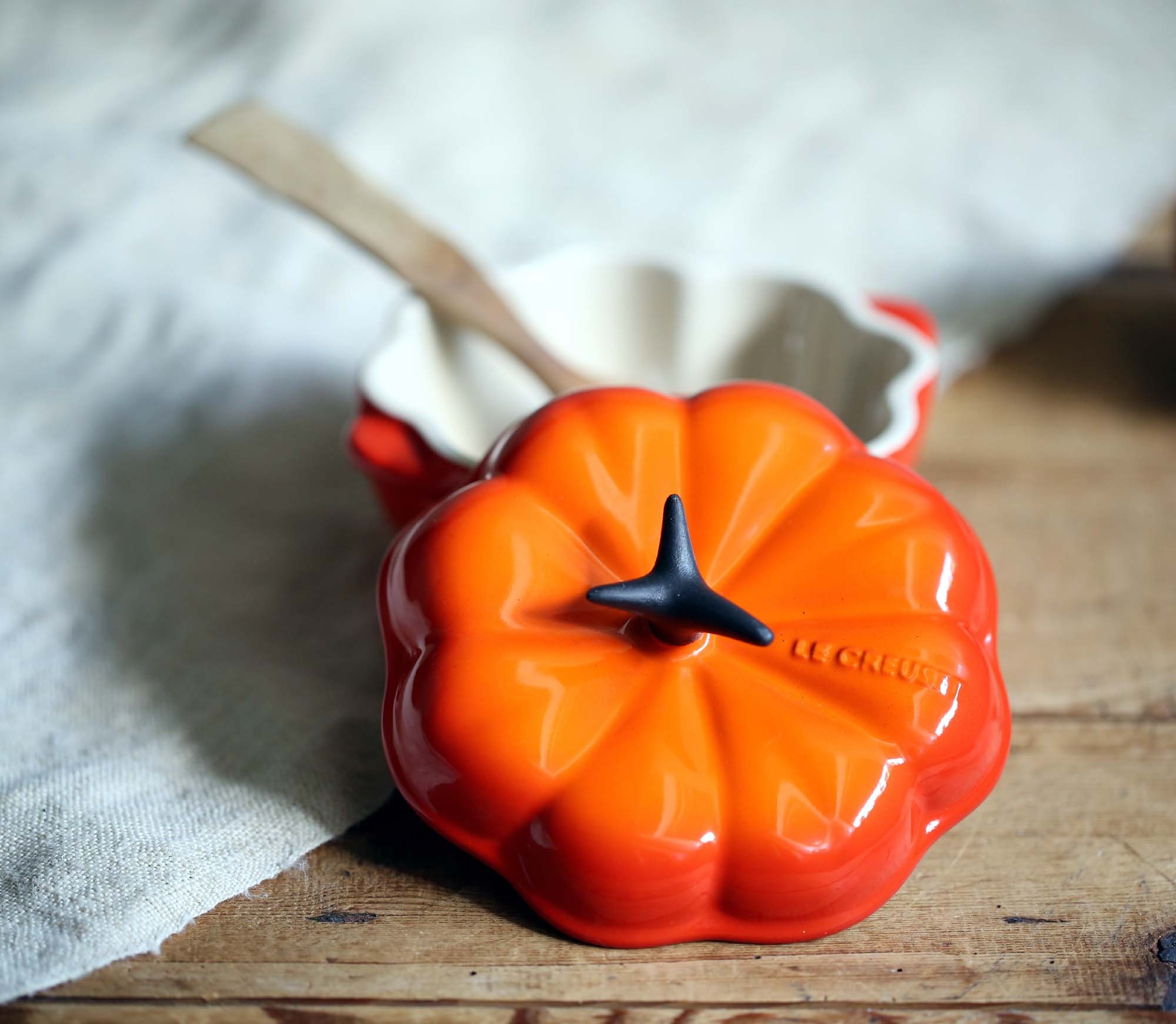 French Le Creuset Cocotte Ceramic Bell Pepper Red & Orange