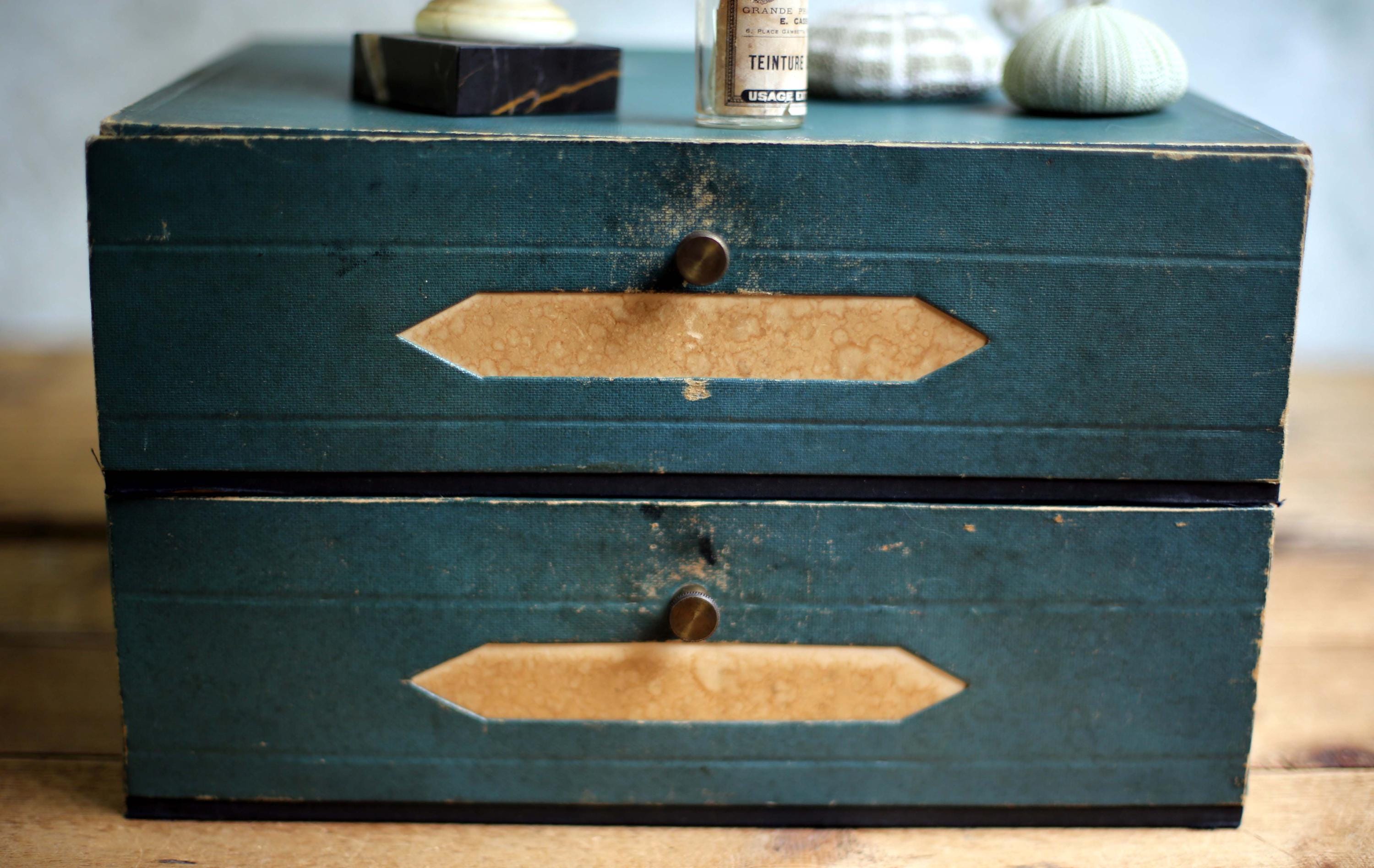 Antique French NOTARY File Box LAWYER Storage Container Green Double ...
