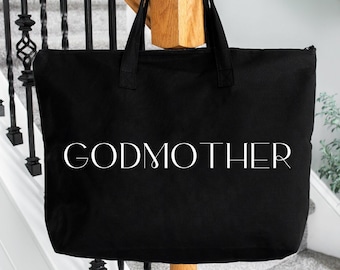 Will you be my godmother gift bag| Canvas tote bag with zipper | Personalized Tote bag