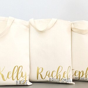 Bridesmaid tote bag for Bridal party gifts. Canvas Tote Bag with Name and Title for Bridesmaid gift, Maid of Honor, Matron of Honor gift image 2