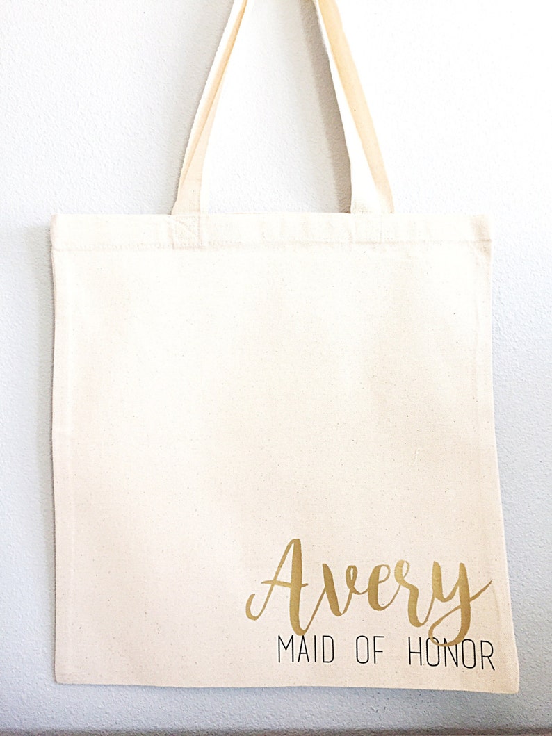 Bridesmaid tote bag for Bridal party gifts. Canvas Tote Bag with Name and Title for Bridesmaid gift, Maid of Honor, Matron of Honor gift image 5