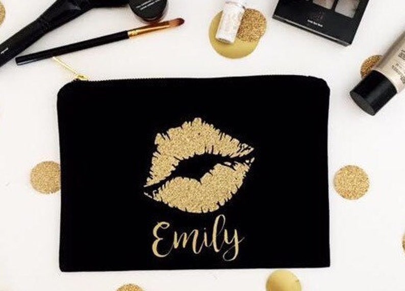 Custom makeup bag with Glitter Lip Personalized makeup bag bridesmaid Mothers day gift from daughter image 2