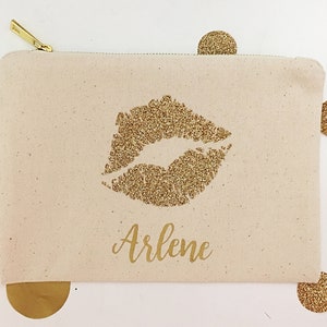 Custom makeup bag with Glitter Lip Personalized makeup bag bridesmaid Mothers day gift from daughter image 3
