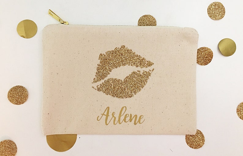 Custom makeup bag with Glitter Lip Personalized makeup bag bridesmaid Mothers day gift from daughter image 3