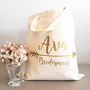 Personalized tote bags for women - Gold- Personalized tote - Name and arrow