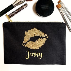 Custom makeup bag with Glitter Lip Personalized makeup bag bridesmaid Mothers day gift from daughter image 1