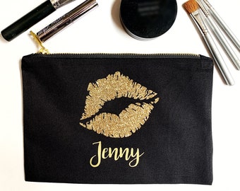 Custom makeup bag with Glitter Lip | Personalized makeup bag bridesmaid | Mothers day gift from daughter