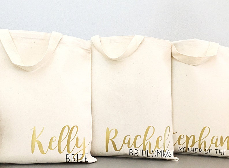 Bridesmaid tote bag for Bridal party gifts. Canvas Tote Bag with Name and Title for Bridesmaid gift, Maid of Honor, Matron of Honor gift image 2