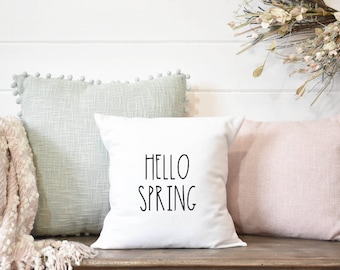 Hello Spring pillow covers | Rustic easter decor | Spring throw pillow | 20x20 Pillow cover with soft felt writing