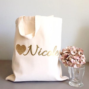 Custom tote bags Glitter Heart tote bags Bridal party tote bag Bridesmaids thank you gift from Bride image 1