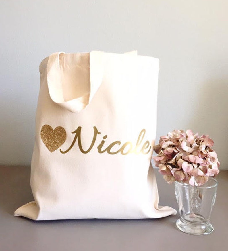 Custom Tote Bags Glitter Heart Tote Bags Bridal Party Tote Etsy