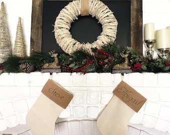 Personalized Christmas Stockings for a Rustic Christmas Mantel | Family Christmas stockings | Burlap Christmas Stocking