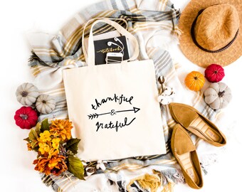 Thank you gift, Canvas tote bag Thankful and Grateful