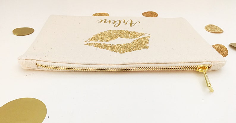 Custom makeup bag with Glitter Lip Personalized makeup bag bridesmaid Mothers day gift from daughter image 4