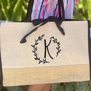 Jute tote bag | Monogram tote bag | Burlap tote bag