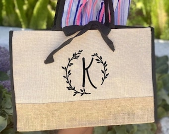 Jute tote bag | Monogram tote bag | Burlap tote bag