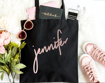 Custom Tote Bag with Shadow Font | Personalized tote bags for women