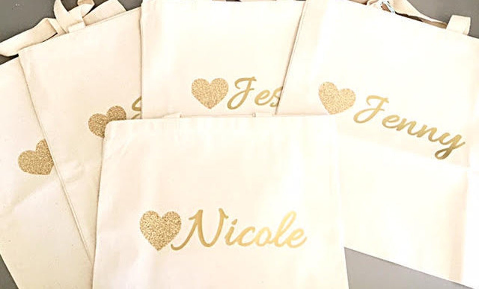 Custom Tote Bags Glitter Heart Tote Bags Bridal Party Tote - Etsy