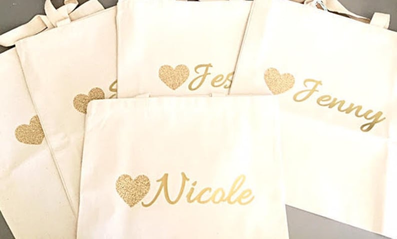 Custom tote bags Glitter Heart tote bags Bridal party tote bag Bridesmaids thank you gift from Bride image 3