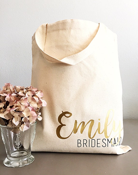 Bridesmaid tote bag for Bridal party gifts. Canvas Tote Bag with Name and Title for Bridesmaid gift, Maid of Honor, Matron of Honor gift