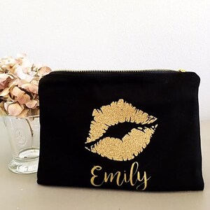 Custom makeup bag with Glitter Lip Personalized makeup bag bridesmaid Mothers day gift from daughter image 6