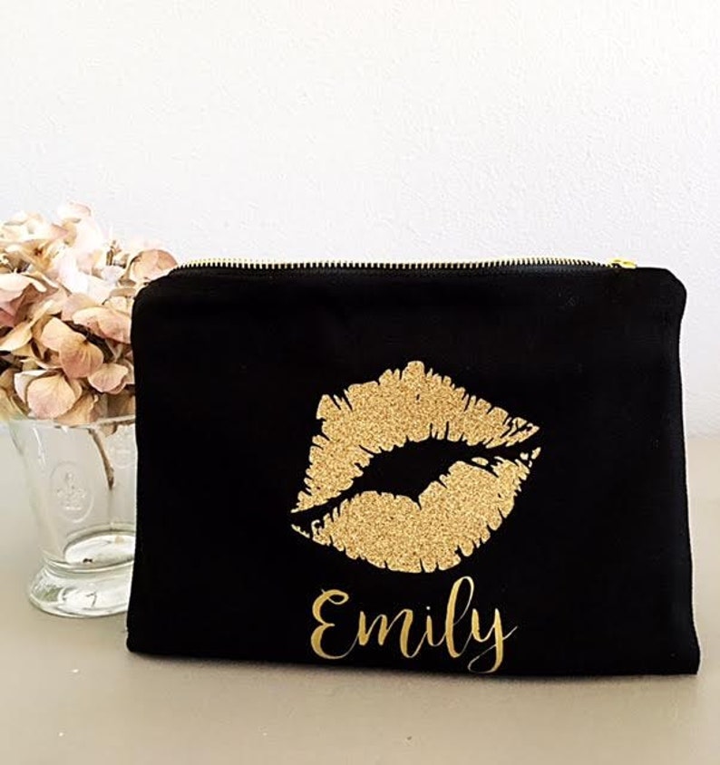 Custom makeup bag with Glitter Lip Personalized makeup bag bridesmaid Mothers day gift from daughter image 6