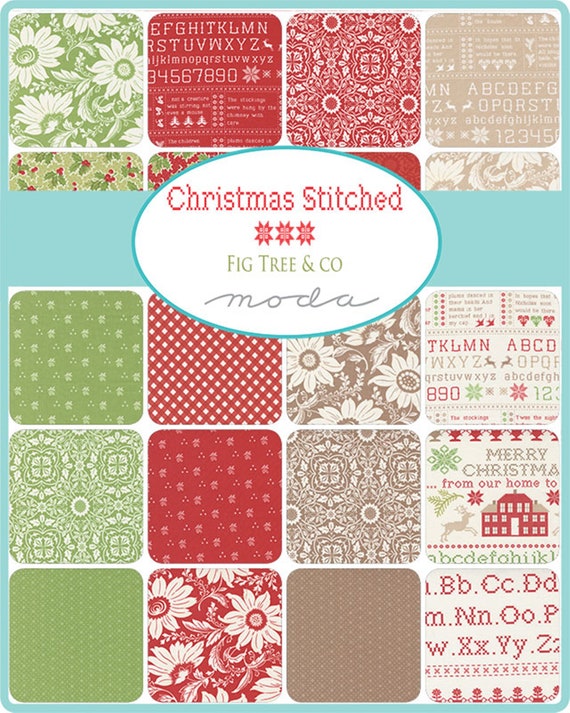 Christmas Stitched Christmas Fabric Charm Pack of 5 Inch Squares