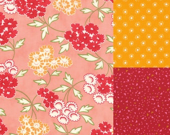 3 yard bundle of pink and red and orange coordinating fabric