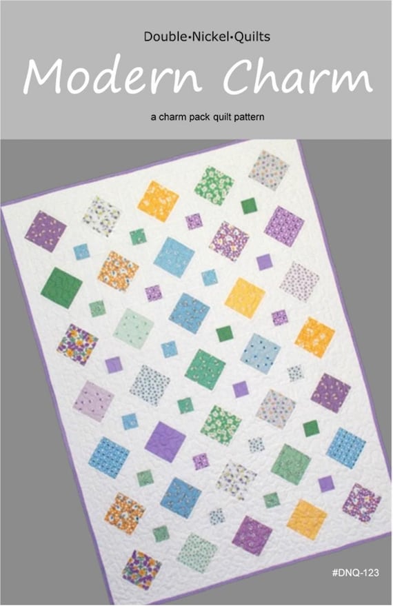 Charm pack quilt pattern, scrappy downloadable pdf pattern, Modern Charm quilt pattern, precut quilt pattern, use one or two charm packs