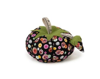 Fabric tomato pincushion-Black button design fabric-by Dritz-Great gift for quilter