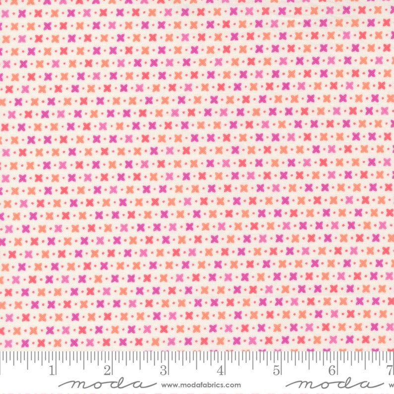 Sincerely Yours Criss Cross White/Orange/Pink fabric 37613-11 by Sherri and Chelsi for Moda Fabric image 1