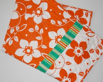 Orange and white quilt for baby, lap or wheelchair-one of a kind handmade- 35"X42"