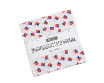 Americana patriotic red, white and blue fabric charm pack of 5 inch squares-42 squares by Iest Hsu for Moda Fabric